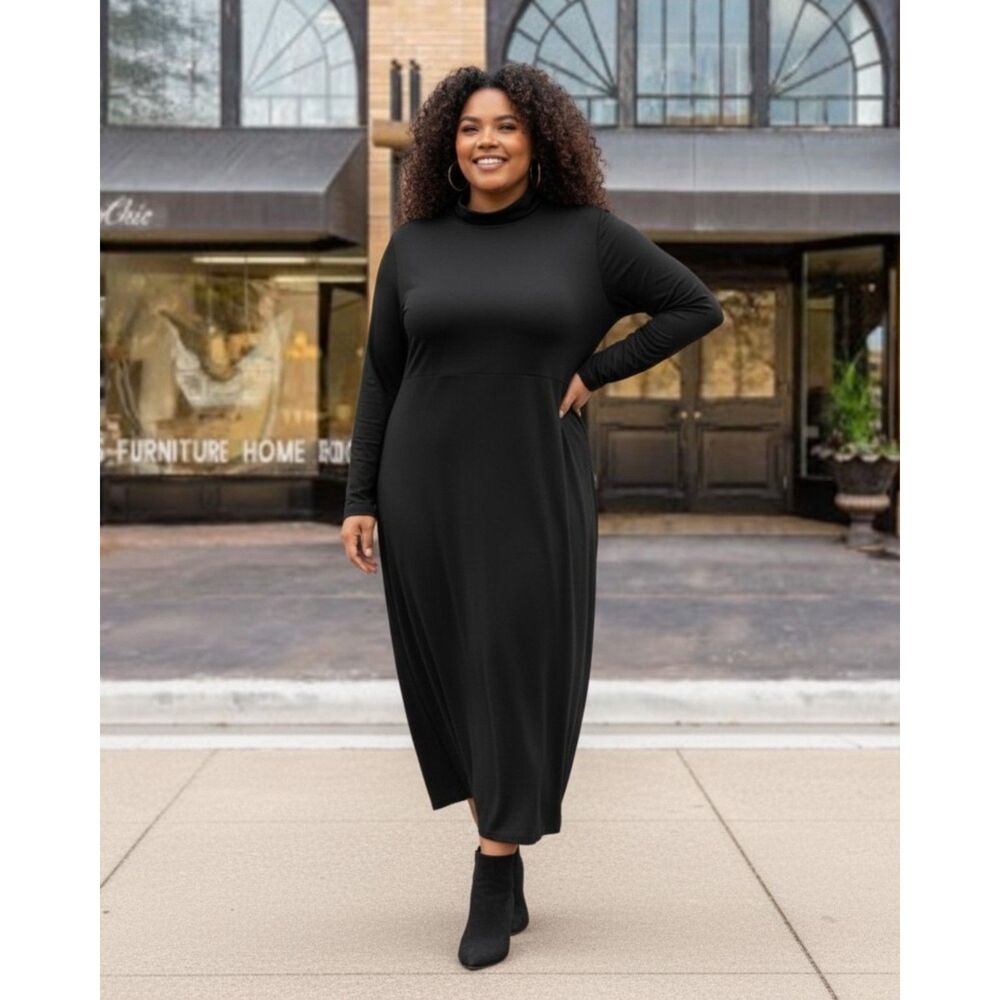 Women with Control Renee Greenstein Jersey Tummy Control Black Midi Dress, New!